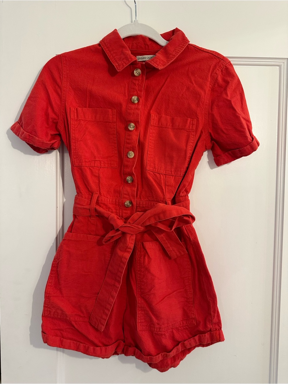 Urban Outfitters Red Short-Sleeve Utility Romper